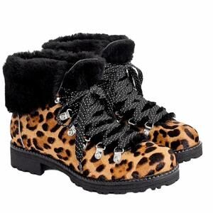 NWOT J.Crew Nordic Leopard Calf Hair Lace Up Boots.